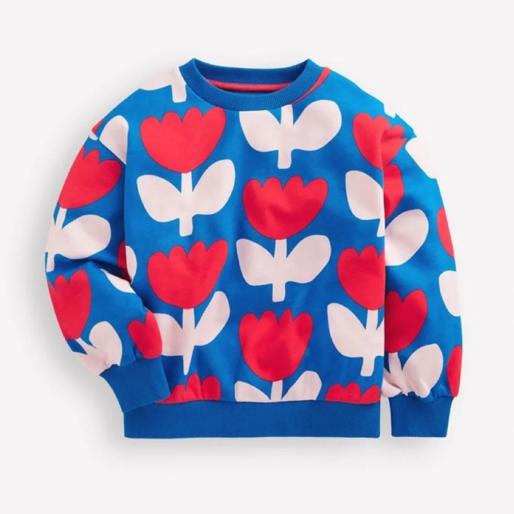 Mini Boden - Printed Sweatshirt and Joggers - Kingfisher Blue Bold Floral Tulips - Picture 8 of 10